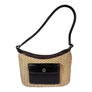 Brighton Edna Woven Straw Wicker Natural Brown Leather Shoulder Hobo Bag Straw
